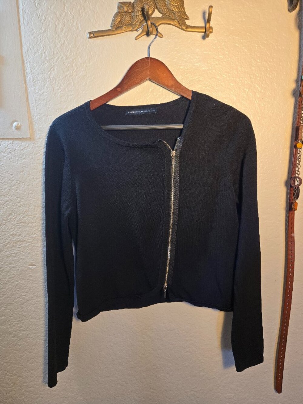 White House Black Market Black Cropped Zip Front Jacket